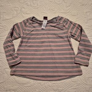 Tea Collection girls 12-18 months long sleeve striped shirt pink gray GUC